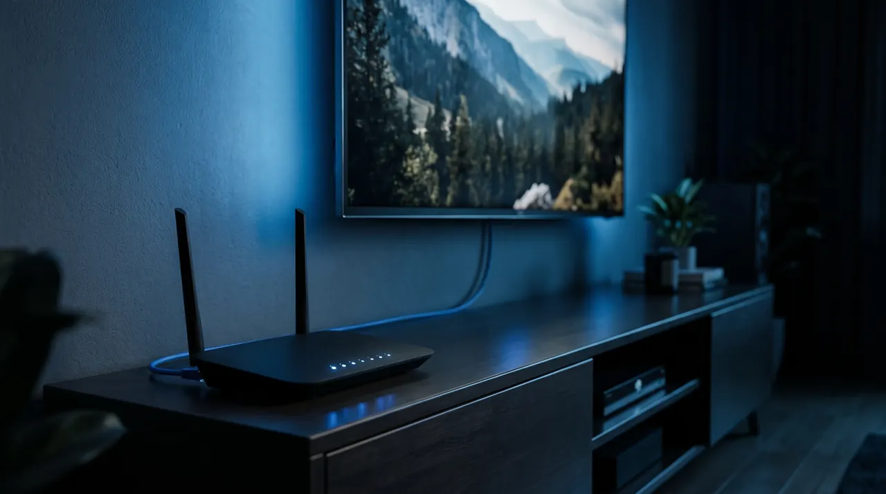 Routeur Wi-Fi relié en Ethernet à un téléviseur pour une IPTV sans coupure